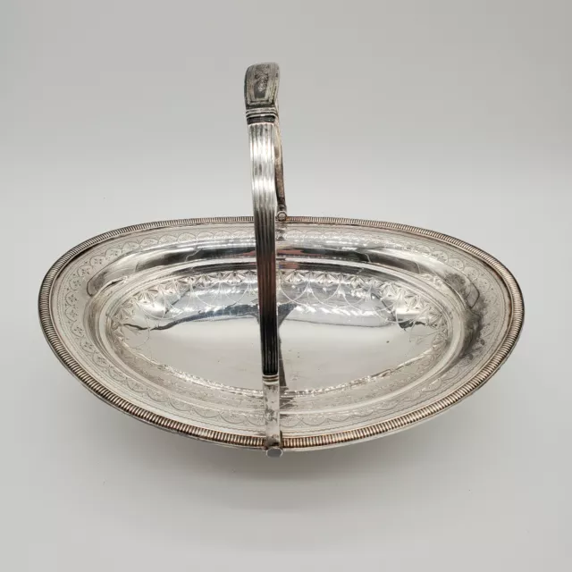Vintage Oval Victorian Style Signed Silver Plated Basket with Handle