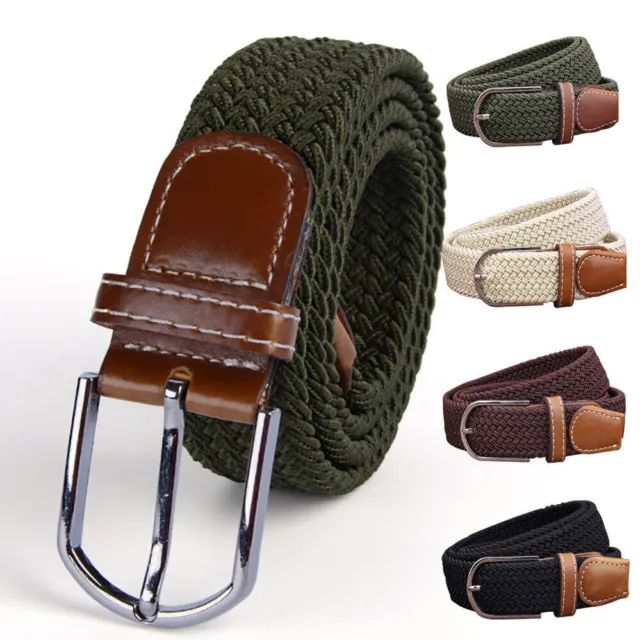 Men's Stretch Belt Braided Elastic Casual Weave Canvas Fabric Woven Belt