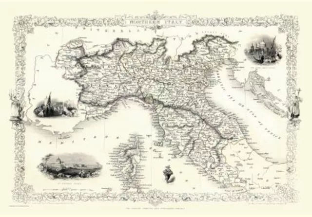 Country Map of Northern Italy By John Tallis Circa 1851