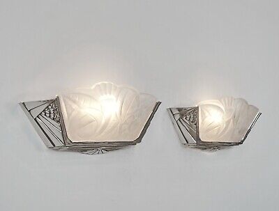 PAIR 1930 FRENCH ART DECO WALL SCONCES BY DEGUE ..... lights muller era france