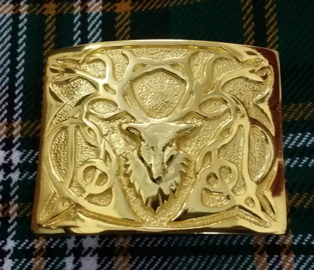 Men’s Scottish Kilt Belt Buckle Stag Head Gold Highland Belt Buckles Celtic Knot