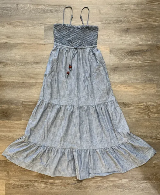 Anthropologie Daughters of The Liberation Chambray Tiered Maxi Sundress Sz S
