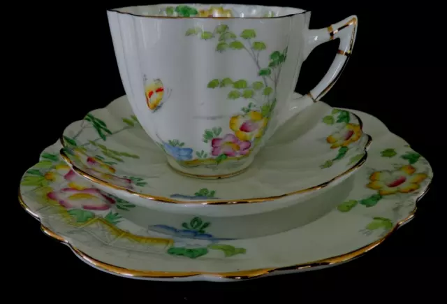 Vintage Art Deco Tea Set Trio. Cartwright & Edwards Victoria China.Hand Painted.