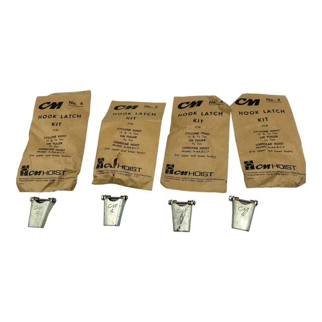 VINTAGE CM HOIST Hook Safety Latch Kit,for #4CM Hooks Set Of 4 Latch