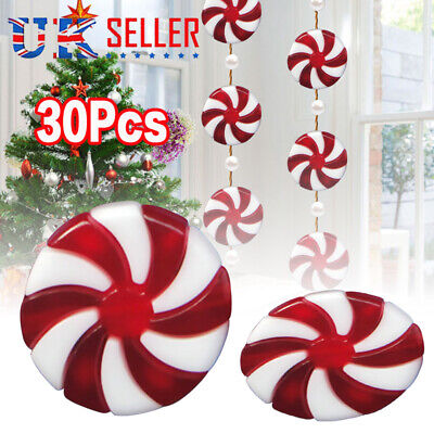 30Pcs 3D Natale Candy Cane Ciondolo Da Appendere Addobbo Albero Natale Festa Decor 