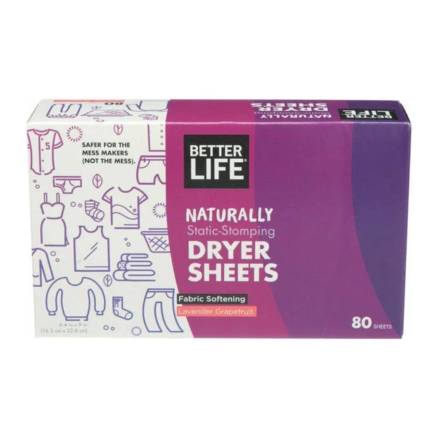 Better Life Dryer Sheets - Lavender & Grapefruit - Case of 6 - 80 count
