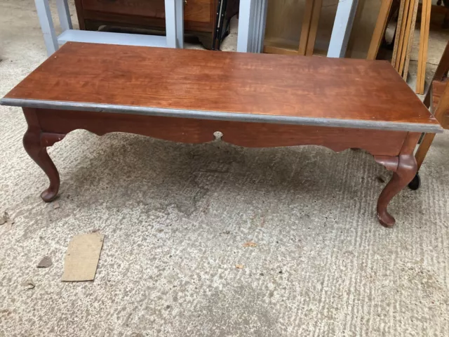 Vintage Antique Large Brown Wooden Coffee Table with Queen Anne Legs