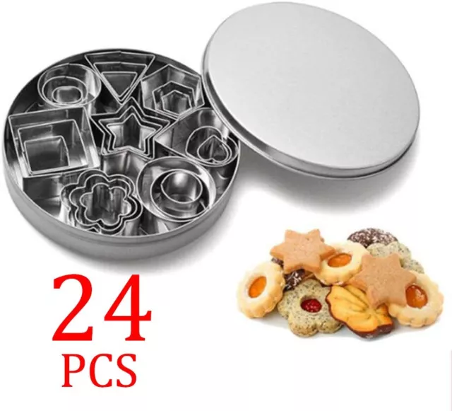 24Pcs Stainless Steel Biscuit Cutters Cookie Cutter Set DIY Baking Pastry Mold
