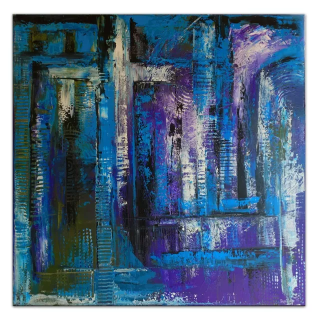 BURGSTALLER Abstrakte Kunst blau lila Wohnzimmerbild Kreuz MODERNE Malerei Acryl