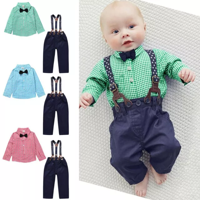 Boys Suits 2 Piece Plaid Shirts Suit Wedding Page Boy Baby Formal Party Outfits