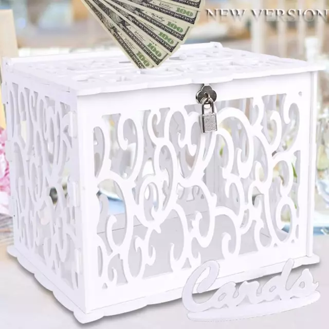 OurWarm DIY White Wedding Card Box with Lock PVC Card Box Graduation Card Box Pe