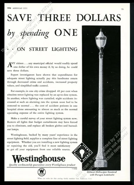 1933 Westinghouse street light streetlight standard vintage trade print ad 1