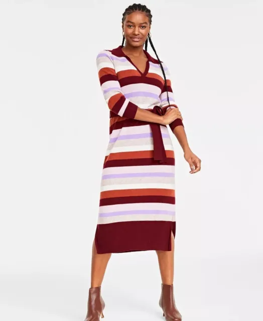 NWT CHARTER CLUB Women's 100% Cashmere Striped Midi Dress Size: Large MRSP: $239