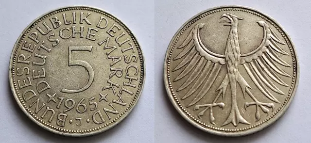 5 DM Mark Silberadler Heiermann Bundesrepublik Deutschland 1965 Prägestätte „J“