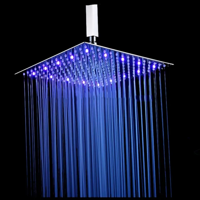 16" LED Rain Shower Head Brushed Nickel Stainless Steel High Pressure Showerhead