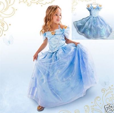 Ragazze per Bambini Principessa Cenerentola Vestito Carnevale Abito Blu Festa