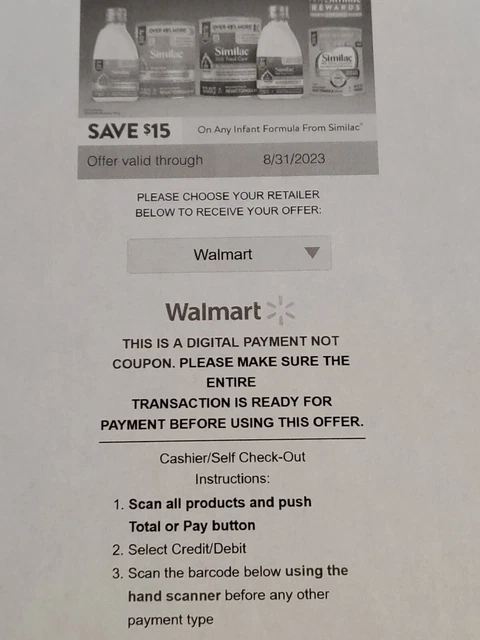 95$ in Similac COUPONS - EXPIRE 8/31/2023 - For use at WALMART