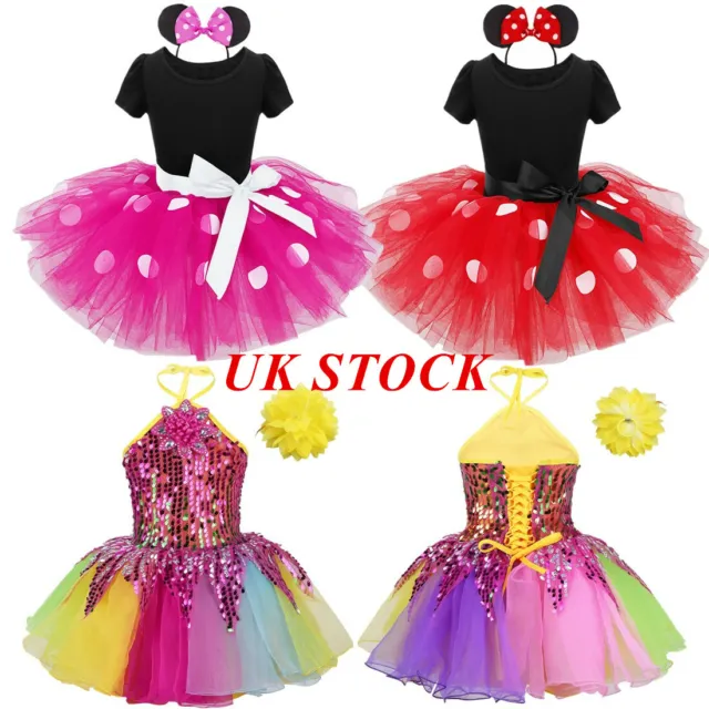 UK_Baby Girls Princess Fancy Dress Up + Headband Cosplay Polka Dots Tutu Costume