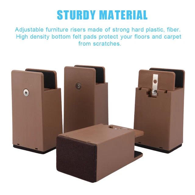 4pcs Furniture Riser Brown Hex Wrench With Screw Clamp Heavy Duty Bed Leg
