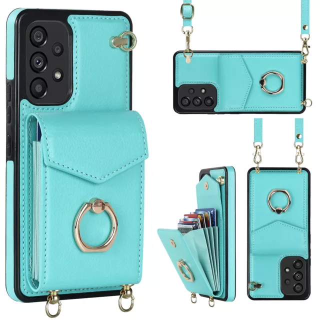 Crossbody Card Case  With Long Rope Holder PU Leather Phone Bag Case Cover