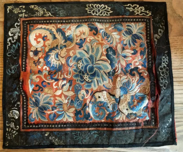 Antique Chinese - Asian Silk Floral Panel, Sumptuous Embroidery