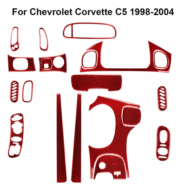 20Pcs For Chevrolet Corvette C5 Red Carbon Fiber Full Interior Kit Cover Trim