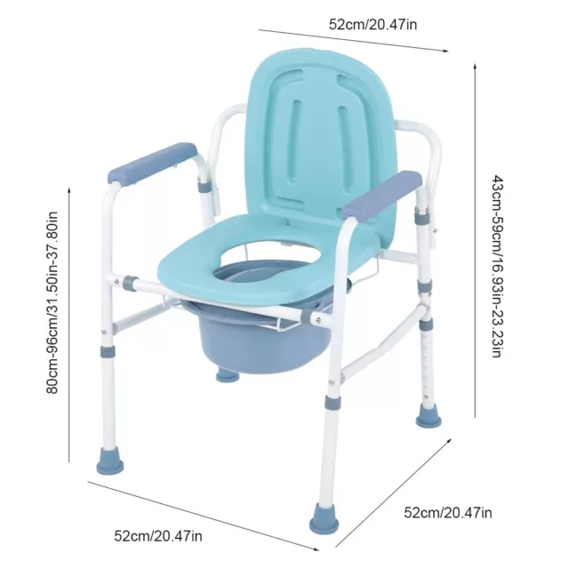 Heavy Duty Bedside Bathroom Steel Commode Toilet Chair Adjustable 43-59CM 2