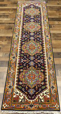 2'6"x10' Nueva alfombra azul marino anudada a mano Super Serapi Herizz corredor de área oriental