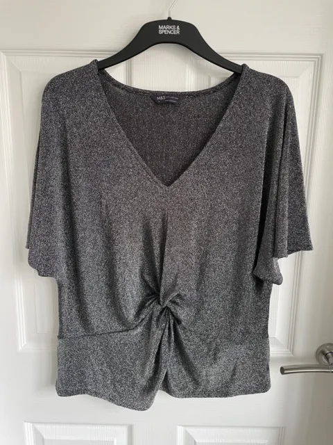 LADIES SILVER MIX MARKS & SPENCER Collection Batwing Knot Front Top ...