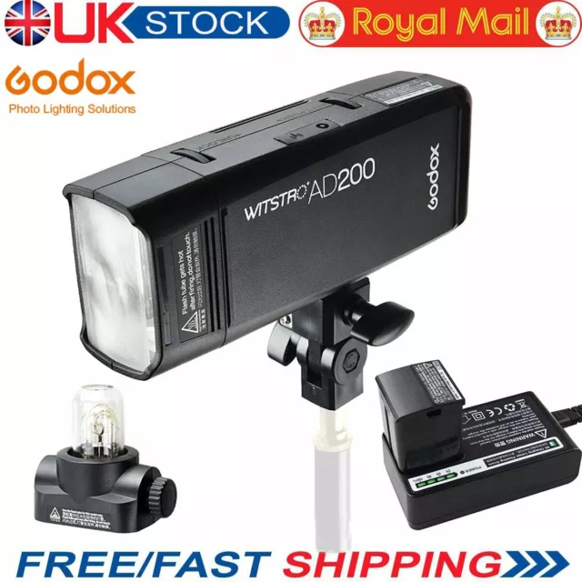 Flash de bolsillo de doble cabezal Speedlite UK Godox AD200 2.4G HSS TTL 1/8000s + regalo