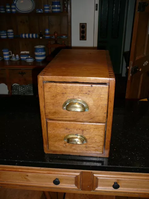 Vintage Antique 2 Drawer Solid Oak Filing Unit Storage Deeds Box Drawers Cabinet