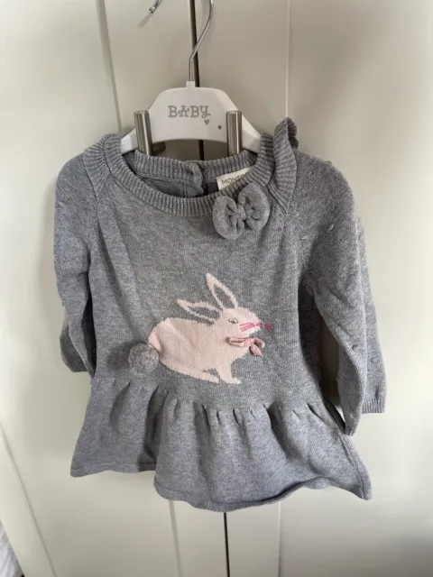 Monsoon Baby Girl Bunny Rabbit Jumper  Dress - Age 6 - 9 Months - Easter - Ex Co