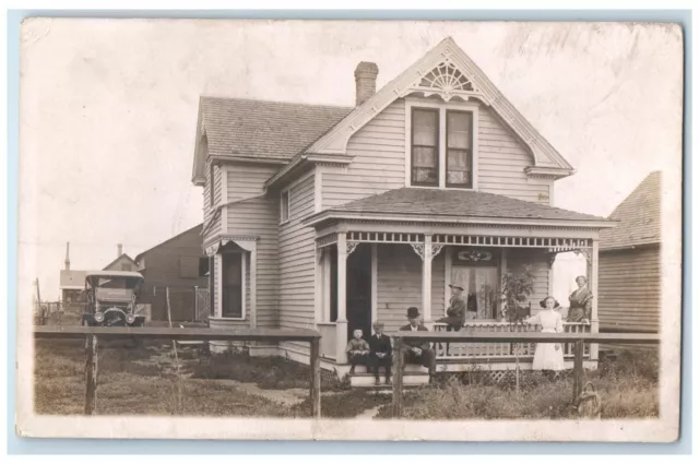 c1910's Buick Car Family On Victorian House Porch RPPC Photo Antique Postcard