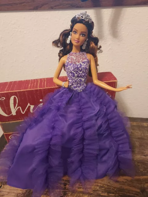 Mattel Barbie Doll Model Muse 2016 Quinceanera Purple Dress Gown Nice Look