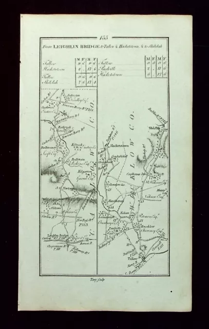 IRELAND, LEIGHLINBRIDGE, CARLOW, ATHY, antique road map, Taylor & Skinner, 1783