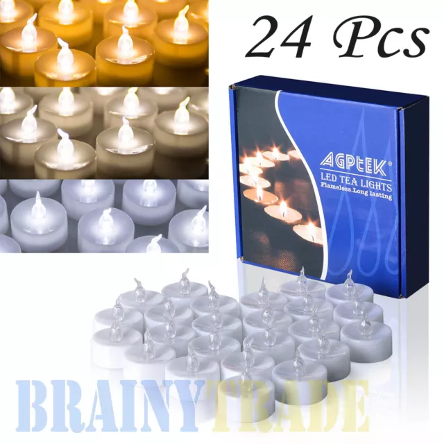 24/100x Flameless LED Tea Light Flickering Votive Candles Christmas Party Decor