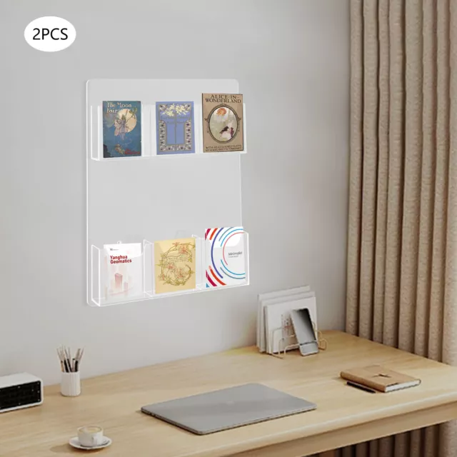 2 Pcs Acrylic Brochure Holder Wall Literature Brochure Holder Display 6 Pocket