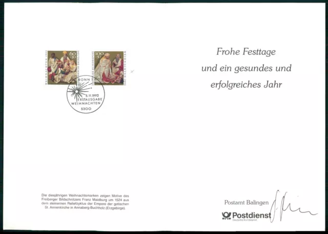 DEUTSCHE POST WEIHNACHTS-KARTE 1991 RARE !! POSTAMT BALINGEN !! ua71