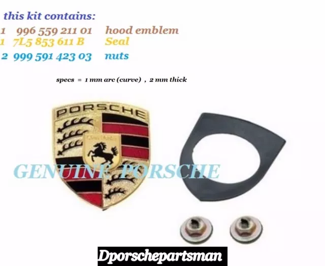 Porsche 911 / Boxster / Cayenne / Cayman Hood Emblem Kit  GENUINE  NEW