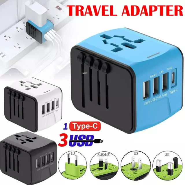 International Universal Travel Adapter 3 USB &Type-C Outlet Converter Plug Power