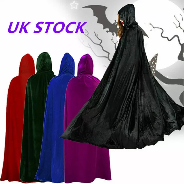 Halloween Unisex Cosplay Death Cape Long Hooded Cloak Wizard Witch Medieval Cape