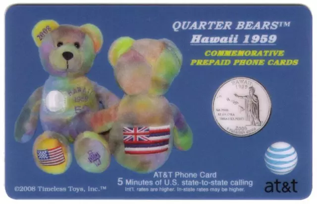 5m Hawaii (#50) State Quarter Bears: Bean Bag Toy, Coin, Flag Phone Card