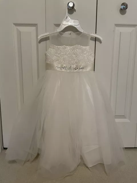 Tip Top Kids White Tulle First Communion/Flower Girl Dress Size 4, Style #5805