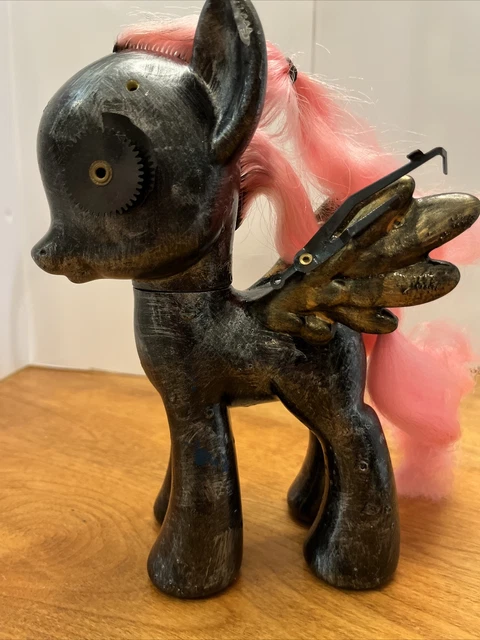 OOAK My Little Pony Steam Punk Black W/ Pink Hair Customized. Metallic  8”