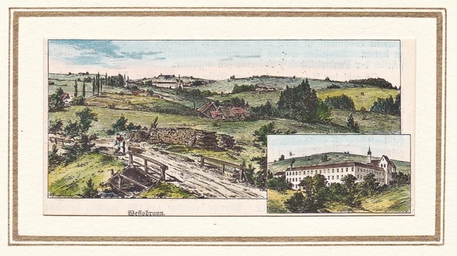 Wessobrunn LK Weilheim-Schongau Bayern Ansicht Holzstich woodcut 1880