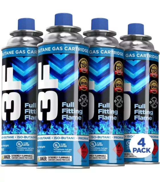 Butane Fuel, Pure-Refined, 8oz,  For All Camping Stoves Compatible With 8oz Cans