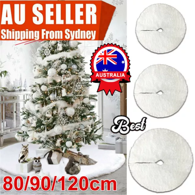 78/90/120cm Christmas Tree Skirt White Snow Plush Base Floor Mat Cover Decor DS