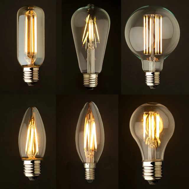 Industrial Dimmable LED Filament Light Bulbs Glass Candle Globe E14 E27 B15 B22