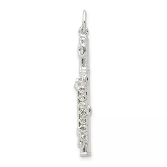 Sterling Silver 925 3-D Polished Flute Charm Pendant 1.38 Inch