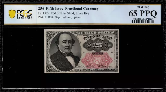 Fr-1309 $0.25 Fifth Issue Fractional Currency - 25 Cents - PCGS 65 PPQ